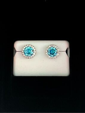 🆕 Rare Large Blue 2.25 ct Colored Moissanite Studs set in Sterling. $600 retail